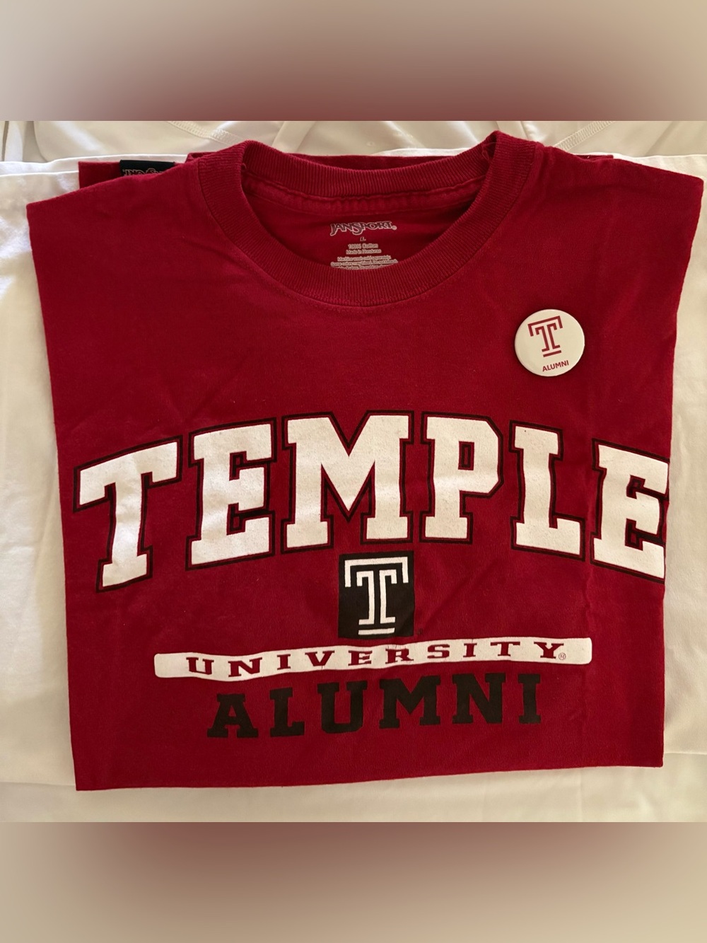 Temple University Alumni BUNDLE-Graphic Tee GUC & 1-1/2” Logo Button Pin 🆕 .
